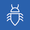White outline icon of a crawling insect on blue background.
