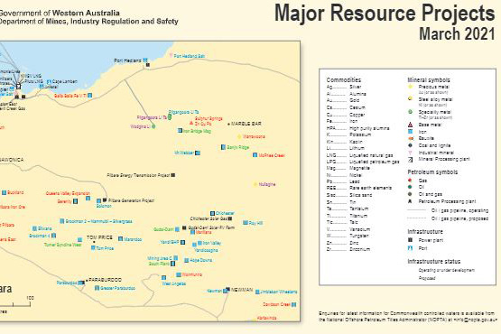 Map of Pilbara area with dots on resource project areas